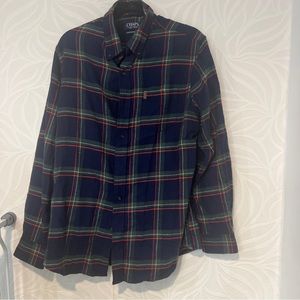 Chaps Performance Flannel Button Up Shirt Adult LT Blue Plaid Long Sleeve Mens L